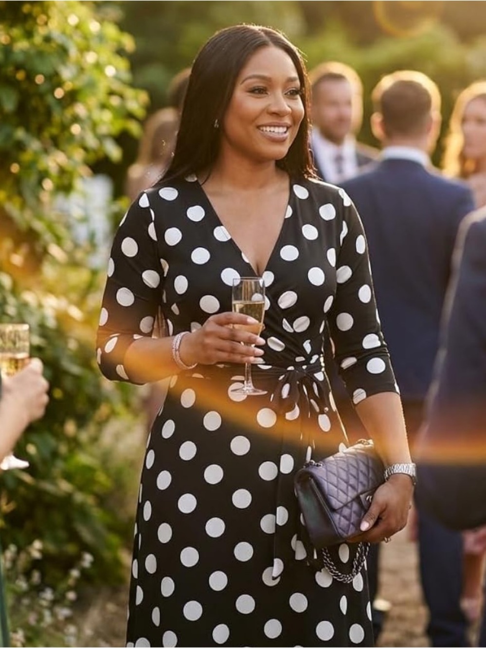 NWT Classic Black & White Polka Dot 3/4 Sleeve Maxi Dress w Pockets Size Small - Picture 4 of 12